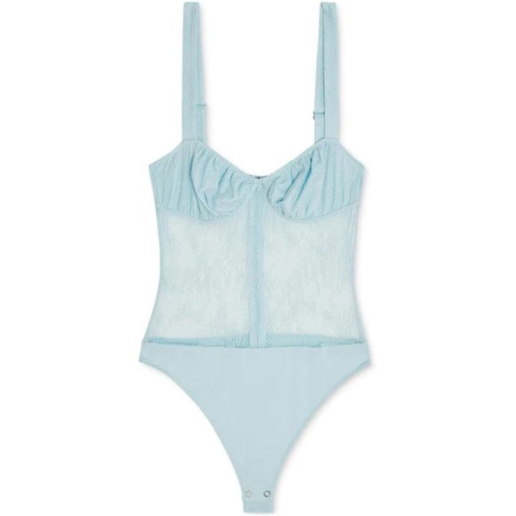 NWT DANIELLE BERNSTEIN LACE THONG BODYSUIT - sz 8 - blue - Picture 1 of 6